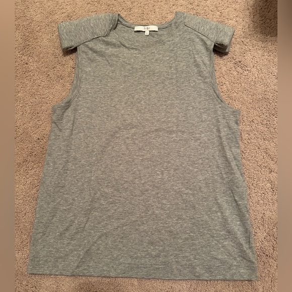 Tibi- Grey Sleeveless Cotton Epaulette Shoulder Pad Tank Top - Picture 3 of 6